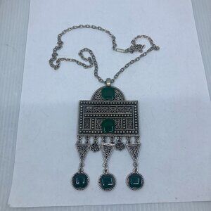 Vtg etruscan egyptian ethnic enamel silver tone necklace